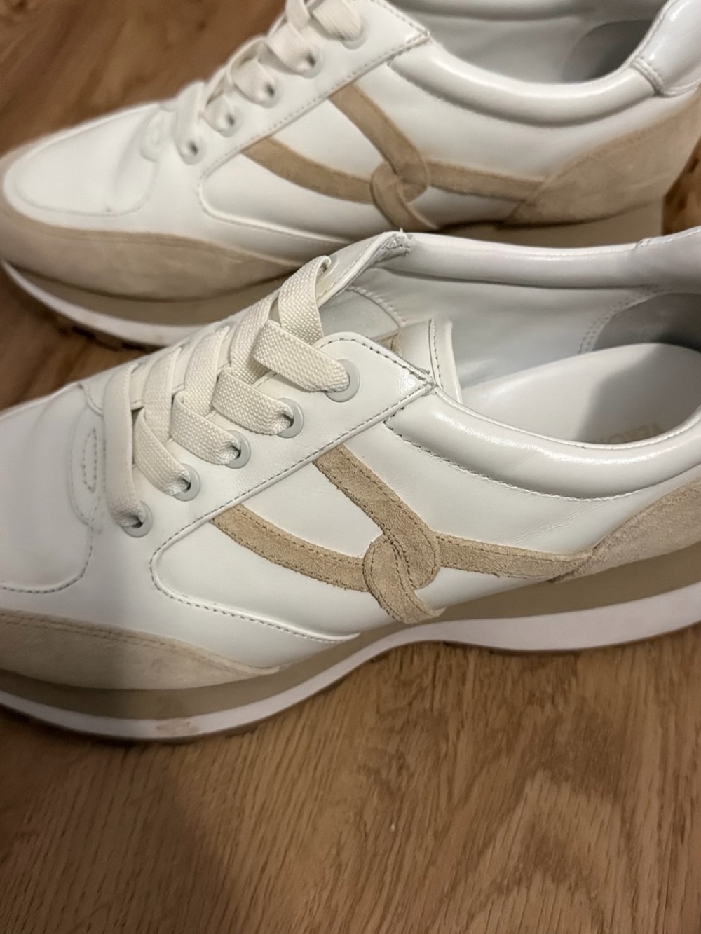 Veronica Beard White and Beige Suede Low-Top Sneakers